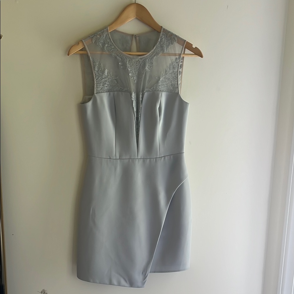 BCBG Blue-Gray Sleeveless Cocktail Dress